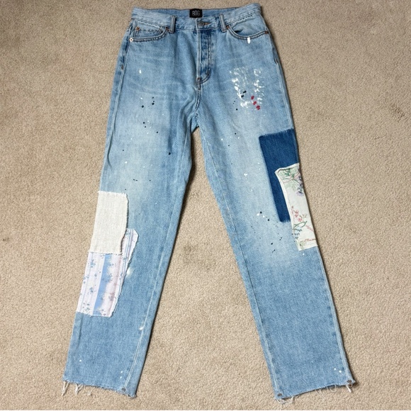 Urban Outfitters BDG Patchwork Jeans High Rise Slim Straight Denim Floral Patch - Picture 7 of 13